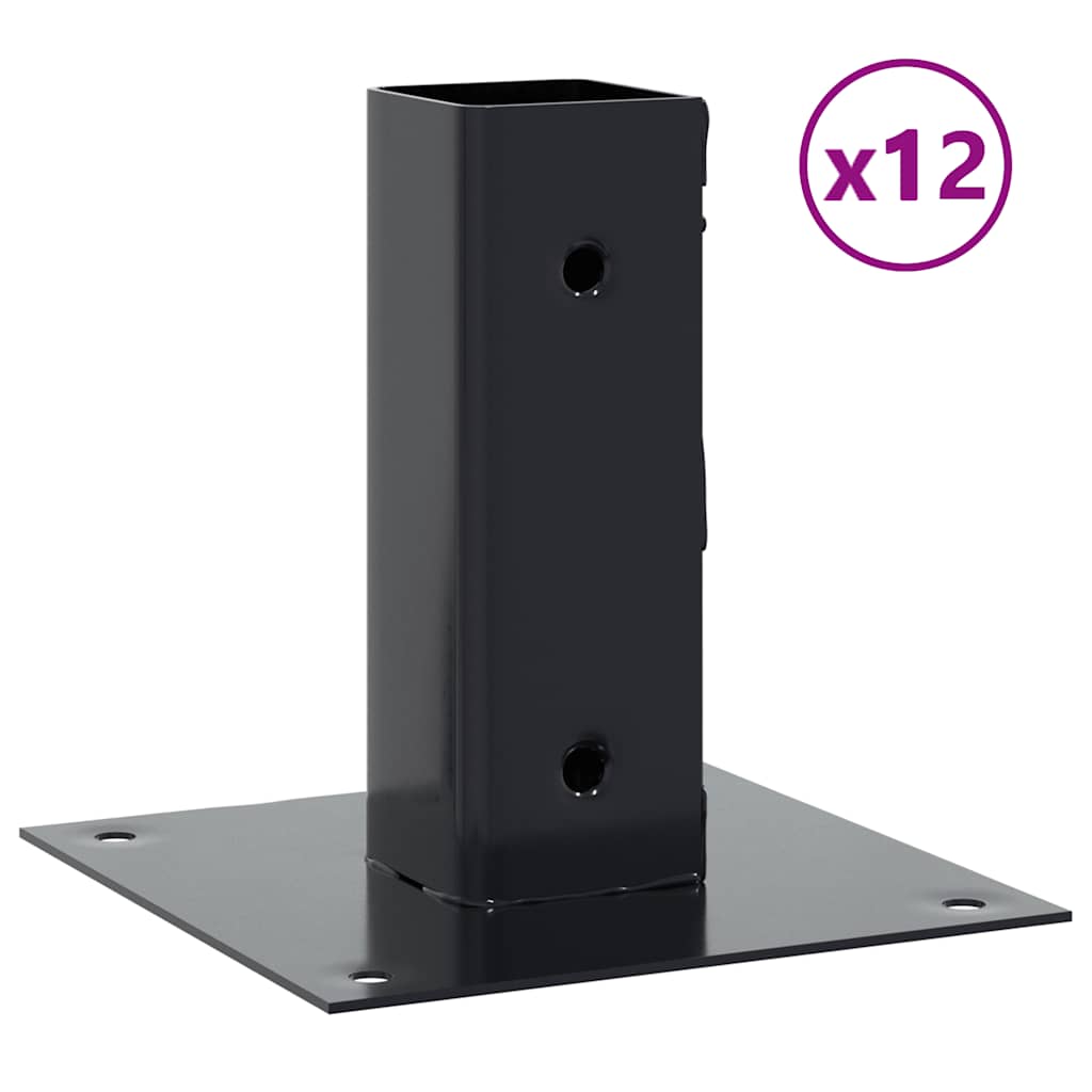 stolpefødder firkantet 12 stk. 46x46 mm pulverlakeret stål