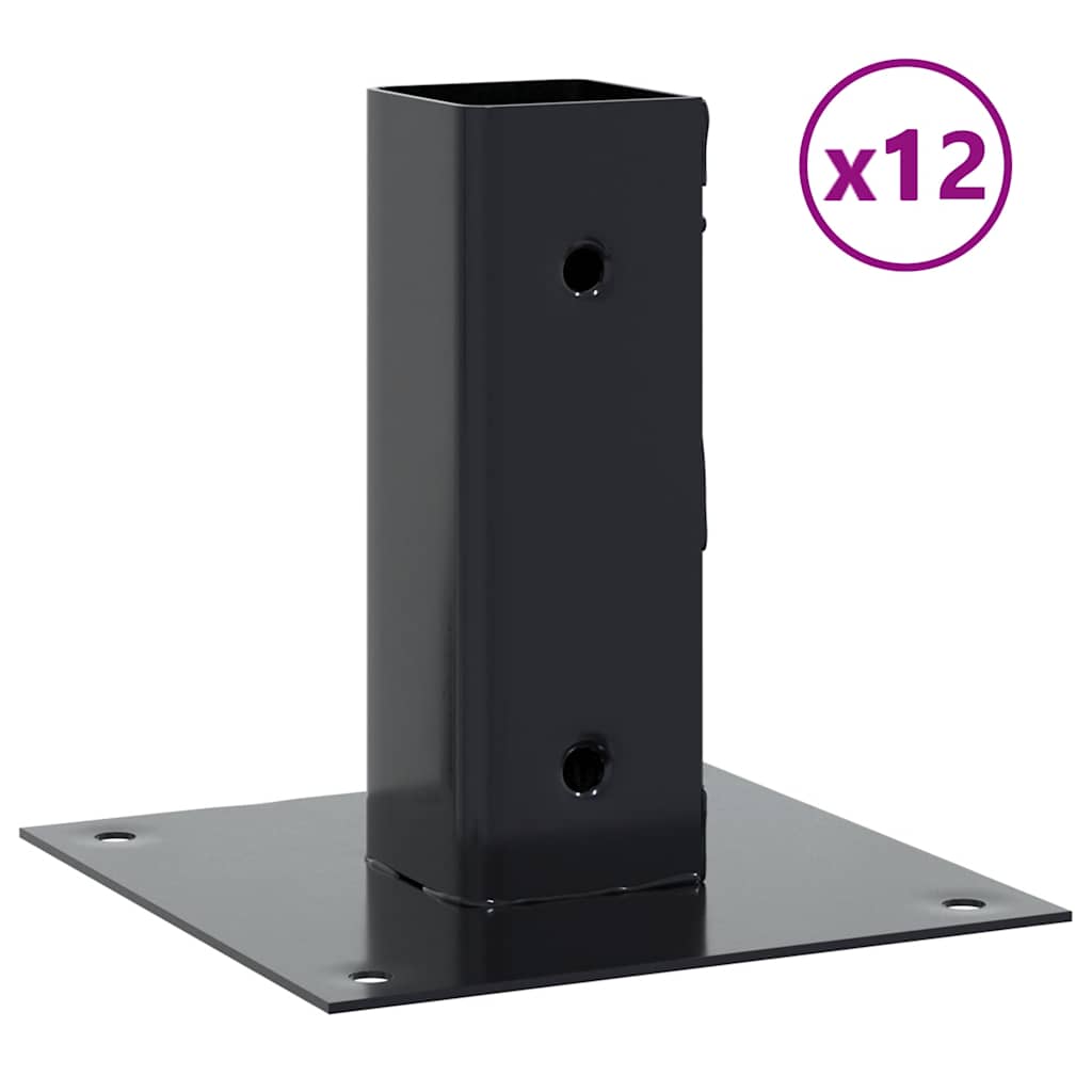 stolpefødder firkantet 12 stk. 51x51 mm pulverlakeret stål