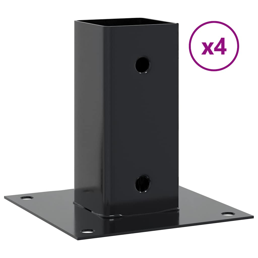 stolpefødder firkantet 4 stk. 61x61 mm pulverlakeret stål