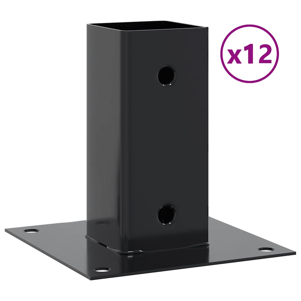 stolpefødder firkantet 12 stk. 71x71 mm pulverlakeret stål