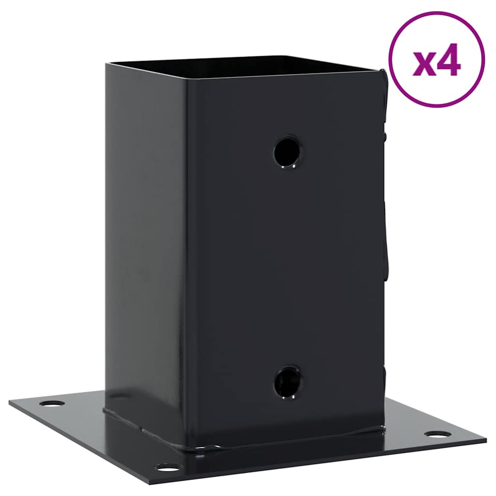 stolpefødder firkantet 4 stk. 81x81 mm pulverlakeret stål