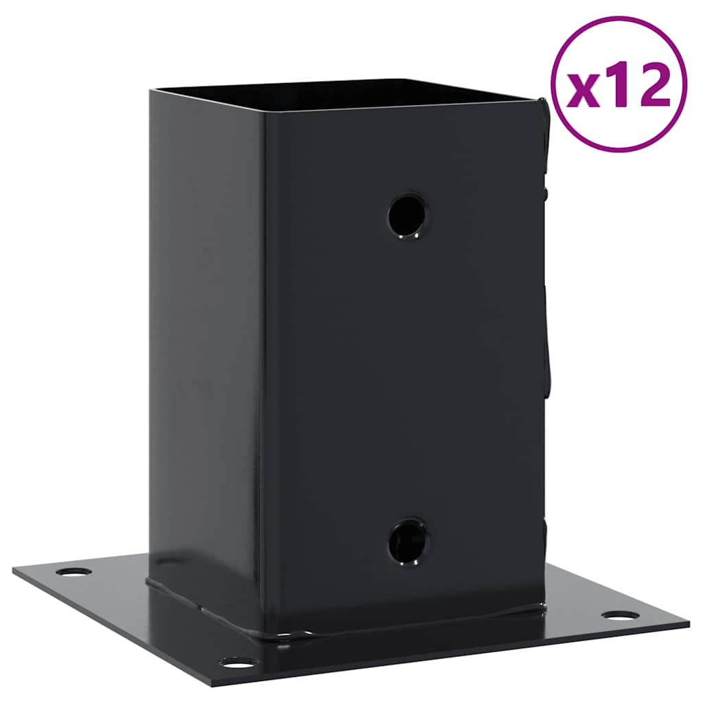 stolpefødder firkantet 12 stk. 81x81 mm pulverlakeret stål