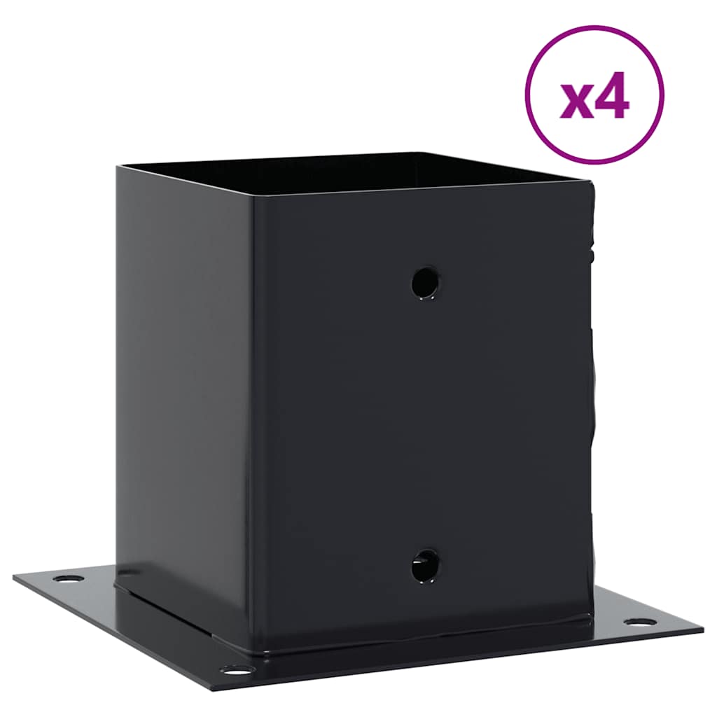 stolpefødder firkantet 4 stk. 121x121 mm pulverlakeret stål