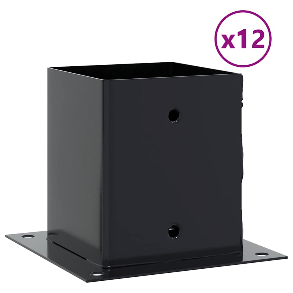 stolpefødder firkantet 12 stk. 121x121 mm pulverlakeret stål