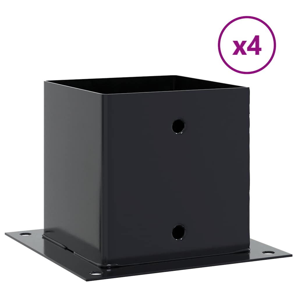 stolpefødder firkantet 4 stk. 141x141 mm pulverlakeret stål