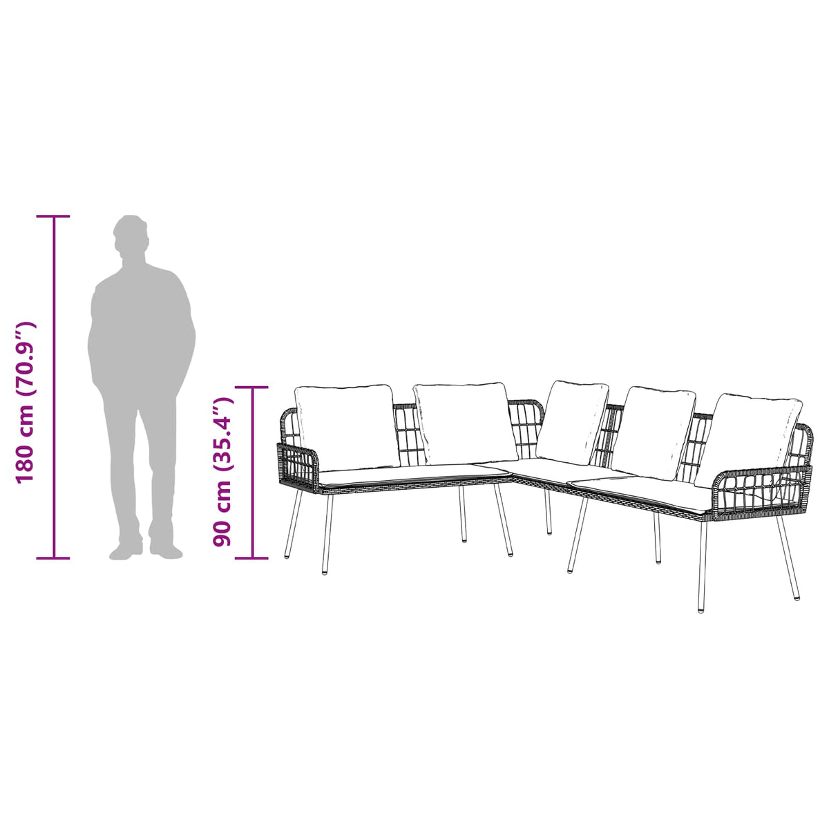 Sofa 5-Antal sæder Antracit Stål