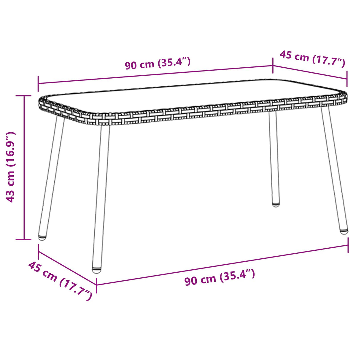 Sofabord Brun og sort 90 x 45 x 43 cm polyrattan