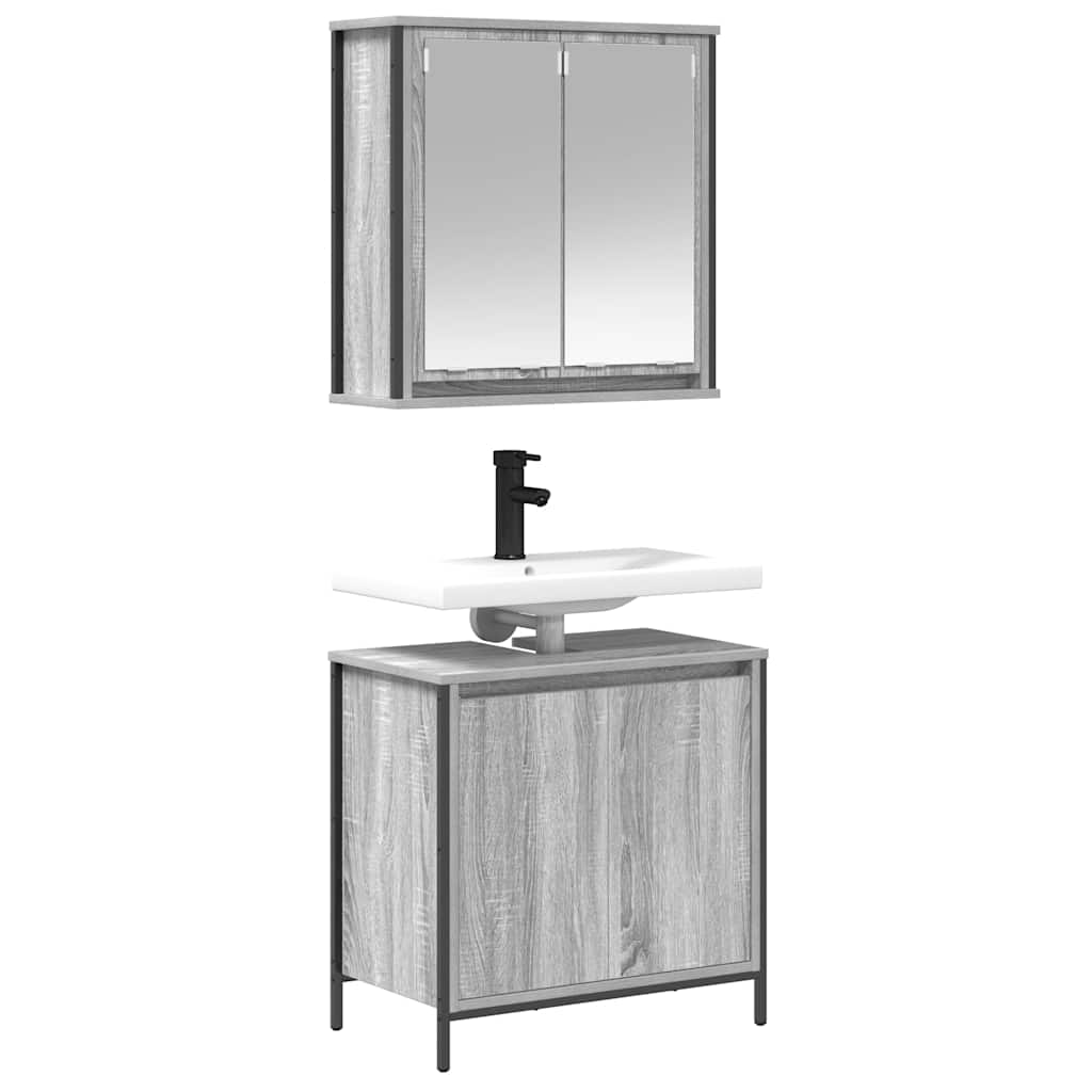 møbelsæt til badeværelse 2 dele konstrueret træ grå sonoma-eg