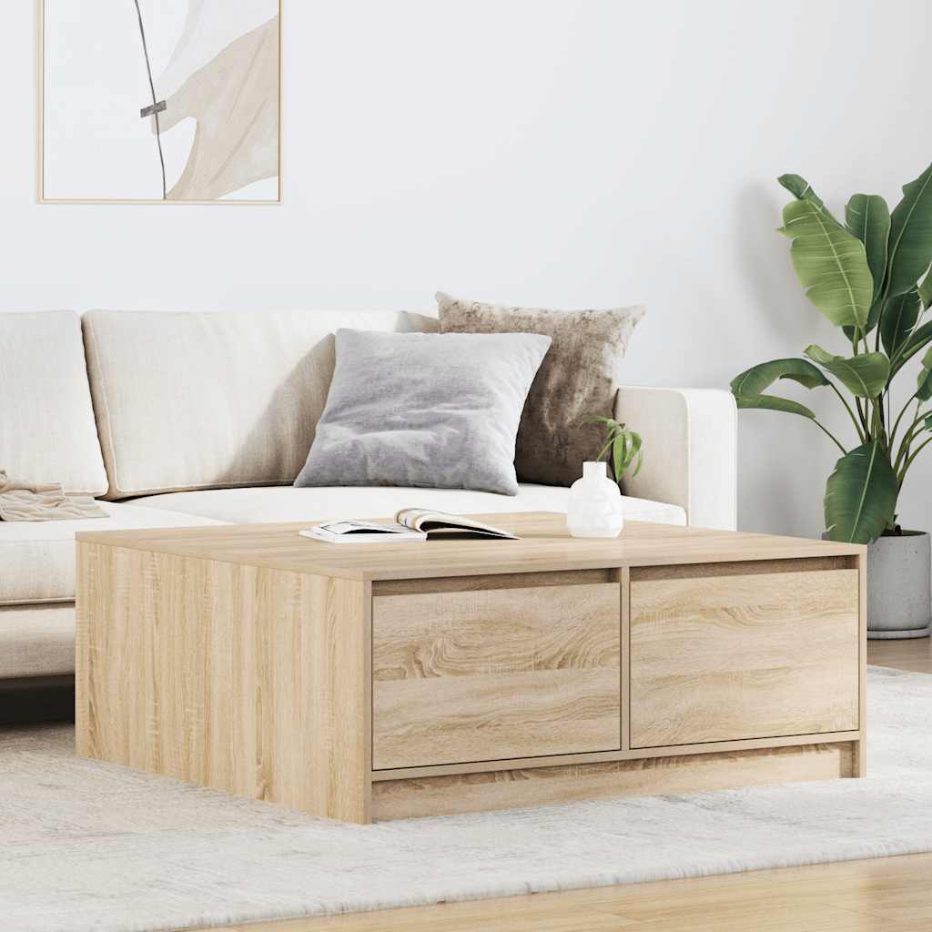 sofabord med skuffer 100x100x40 cm sonoma-eg