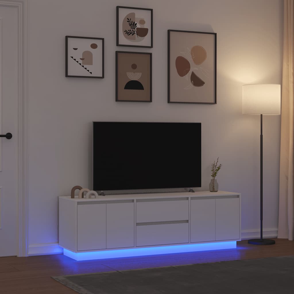 tv-bord med LED-lys 160,5x41x50 cm hvid