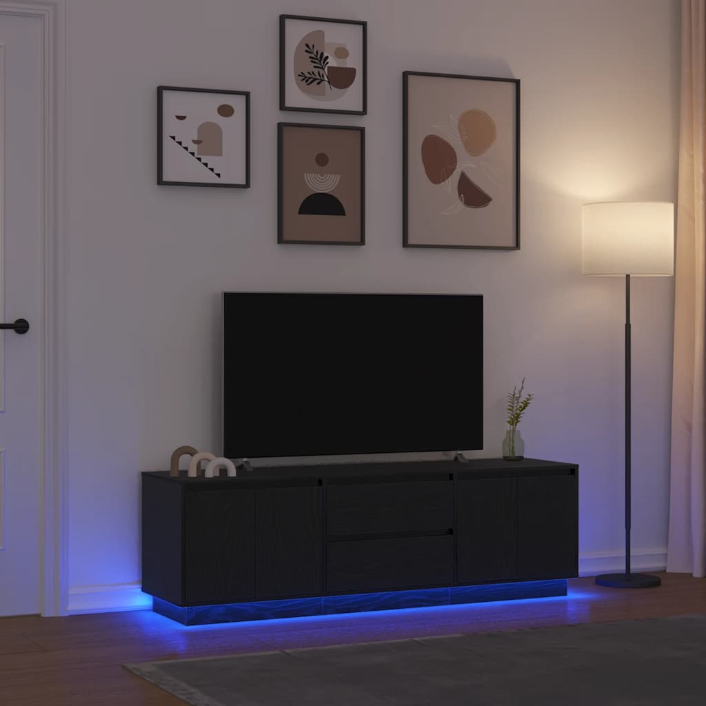 tv-skab med LED-lys 160,5x41x50 cm sort-eg