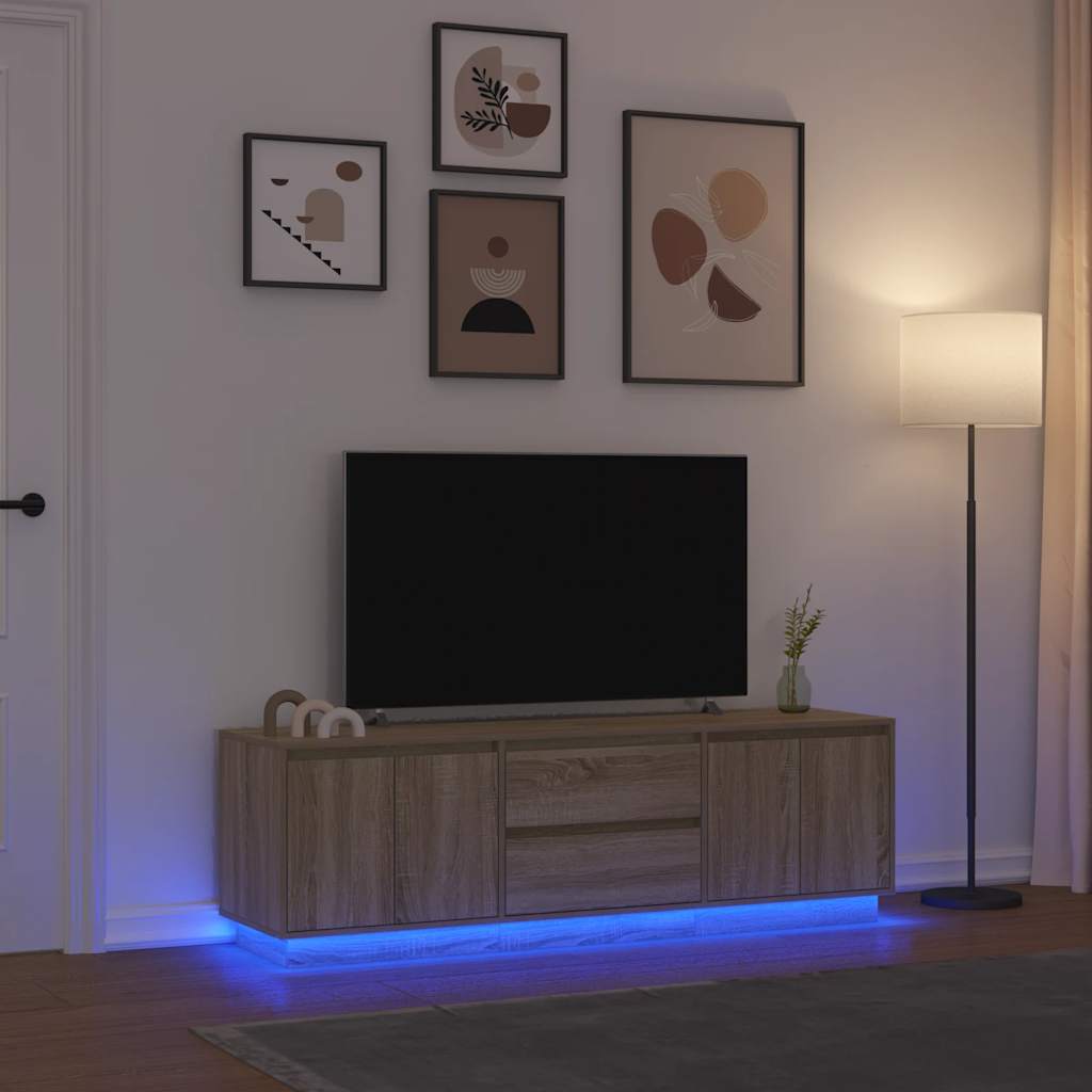 tv-bord med LED-lys 160,5x41x50 cm sonoma-eg