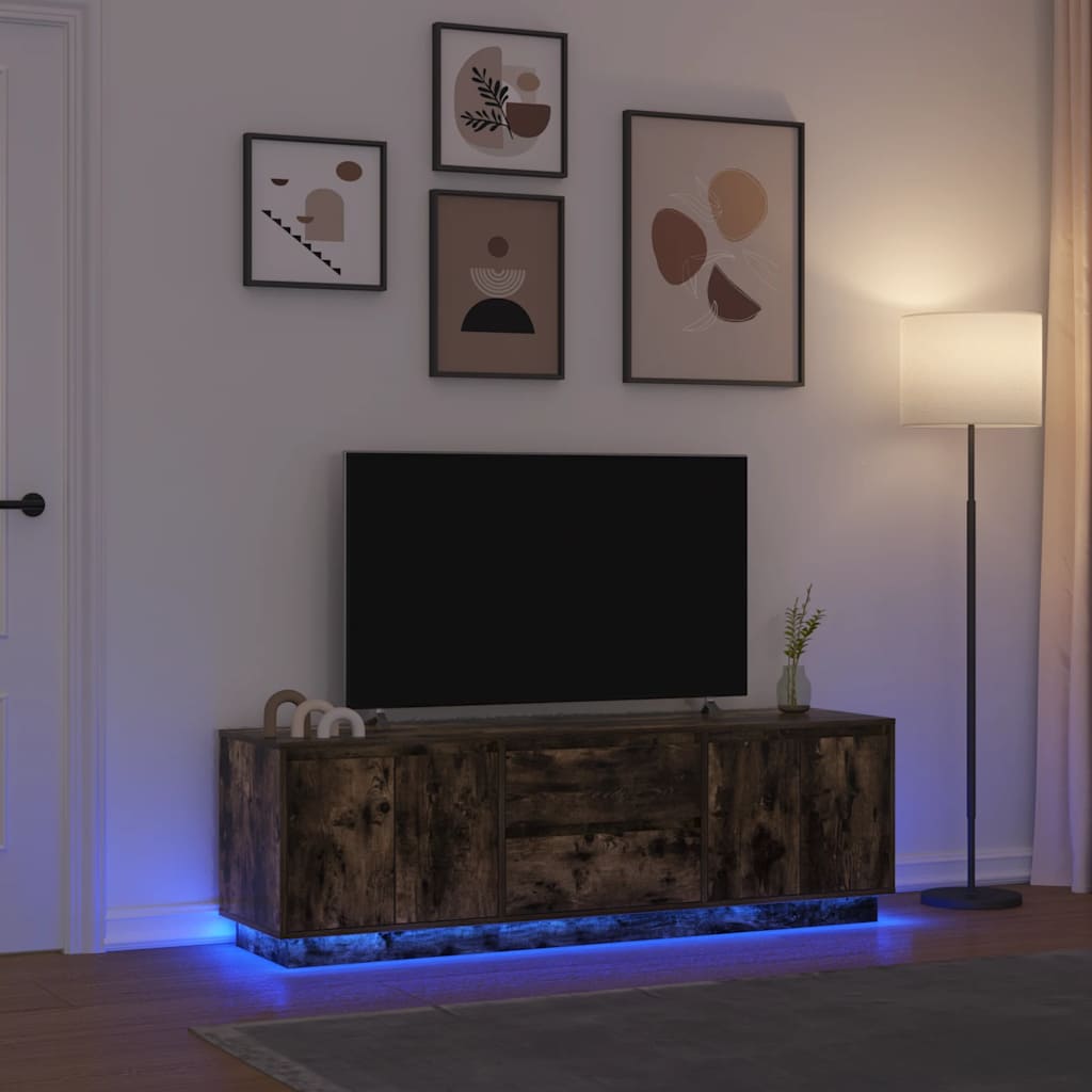 tv-bord med LED-lys 160,5x41x50 cm røget egetræsfarve
