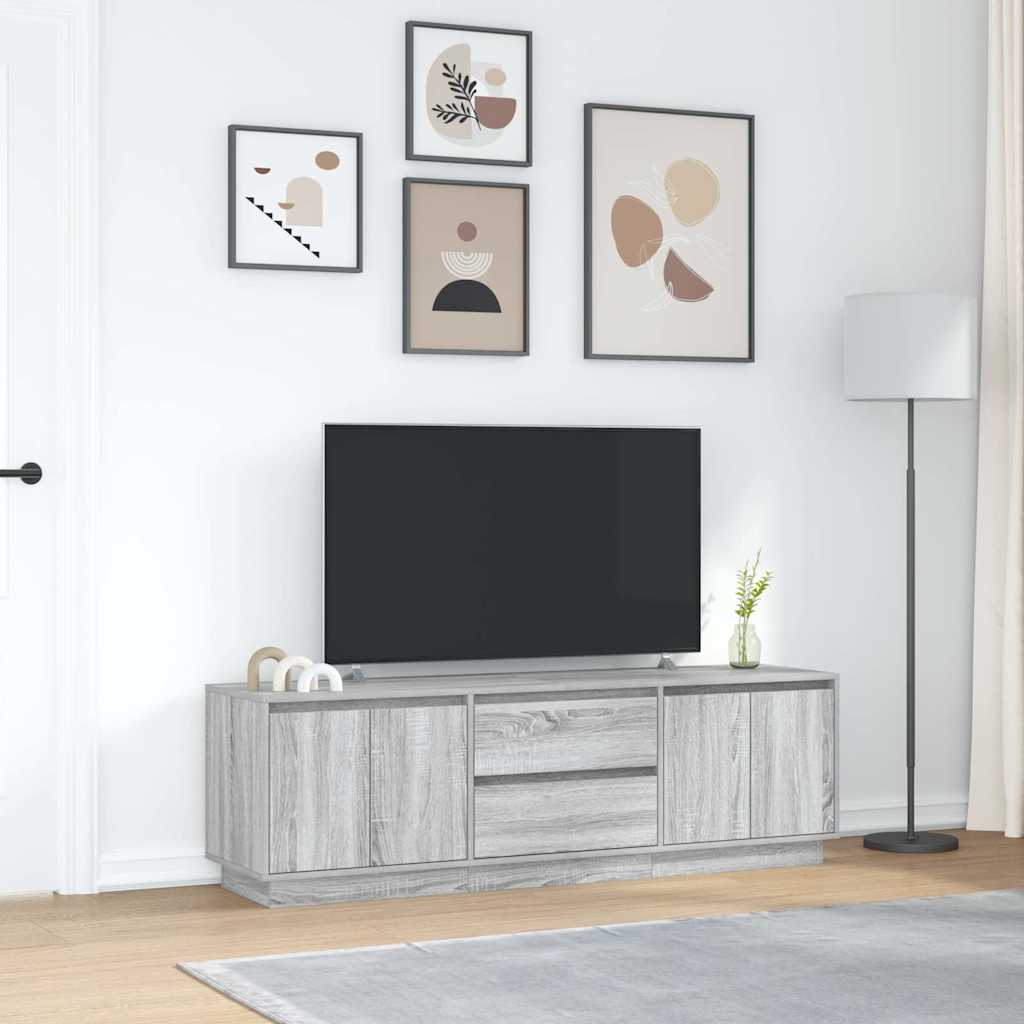 tv-bord med LED-lys 160,5x41x50 cm grå sonoma-eg