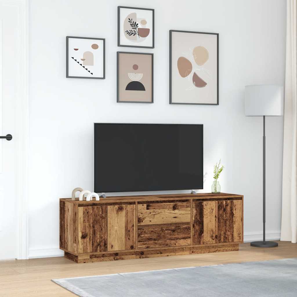 tv-bord med LED-lys 160,5x41x50 cm antikt træ
