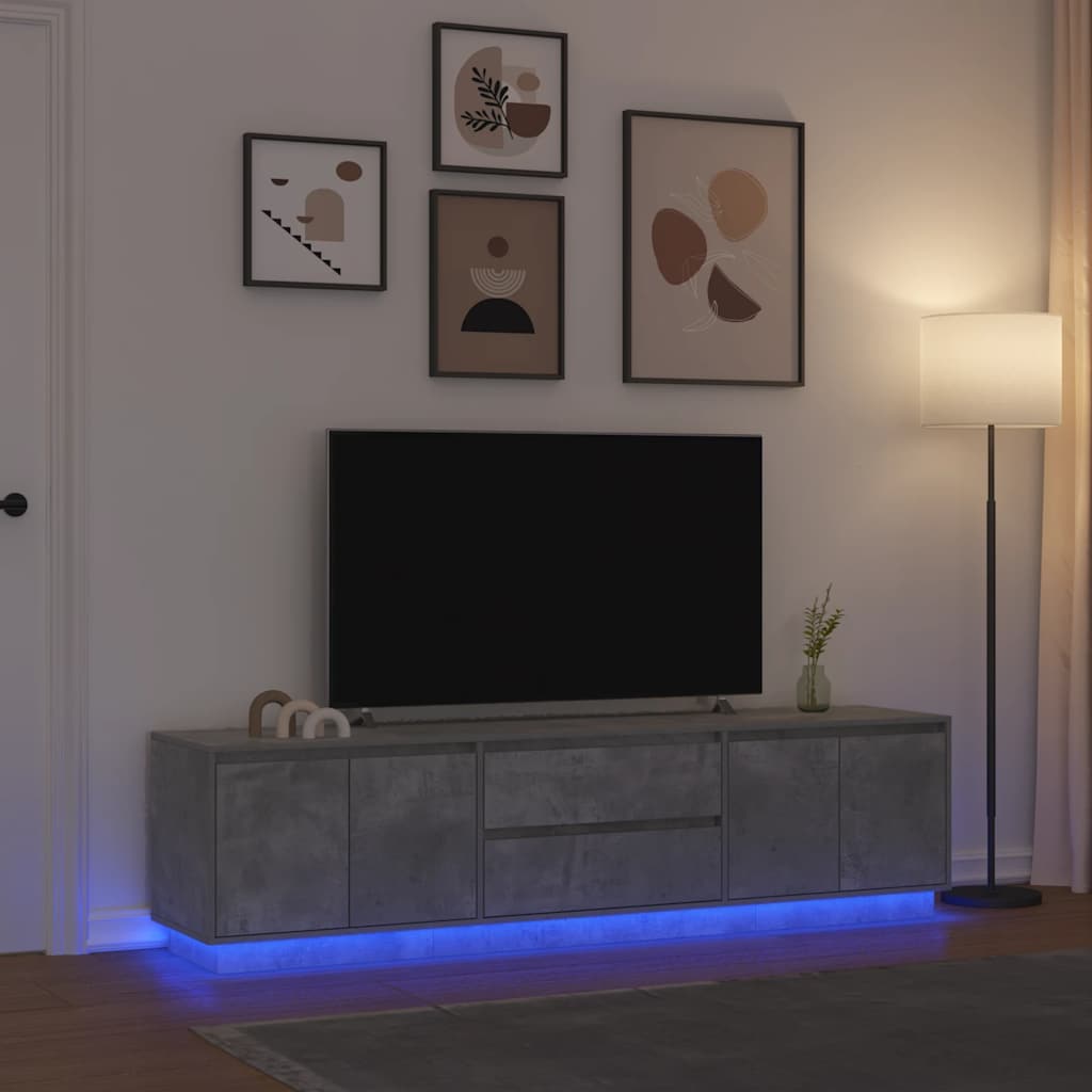 tv-bord med LED-lys 193,5x41x50 cm betongrå