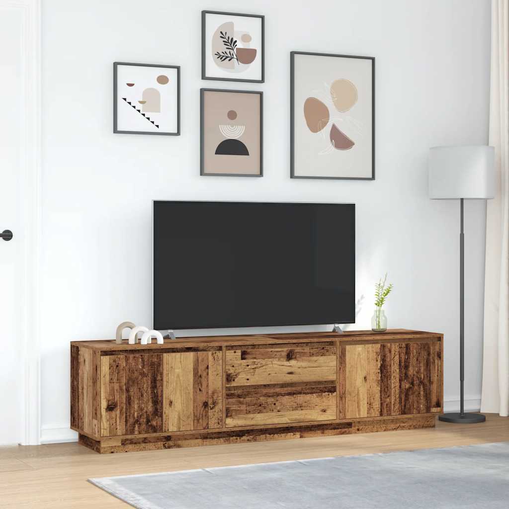 tv-bord med LED-lys 193,5x41x50 cm antikt træ