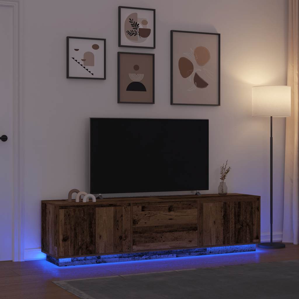 tv-bord med LED-lys 193,5x41x50 cm antikt træ