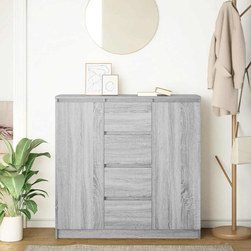 skænk med skuffer 100,5x35x98,5cm konstrueret træ grå sonoma-eg