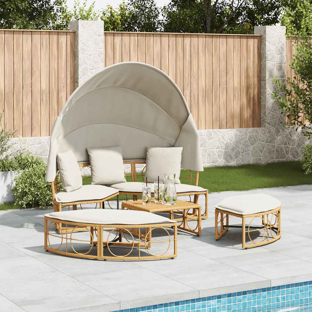 udendørs loungeseng med tag og hynder polyrattan