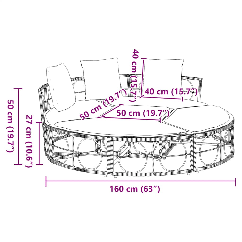 udendørs loungeseng uden tag polyrattan