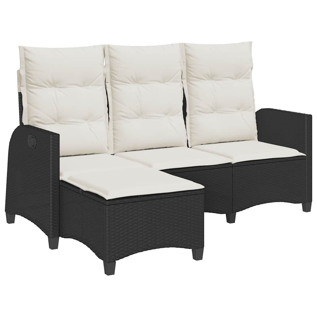 loungestol med hynder og lænefunktion L-formet polyrattan sort