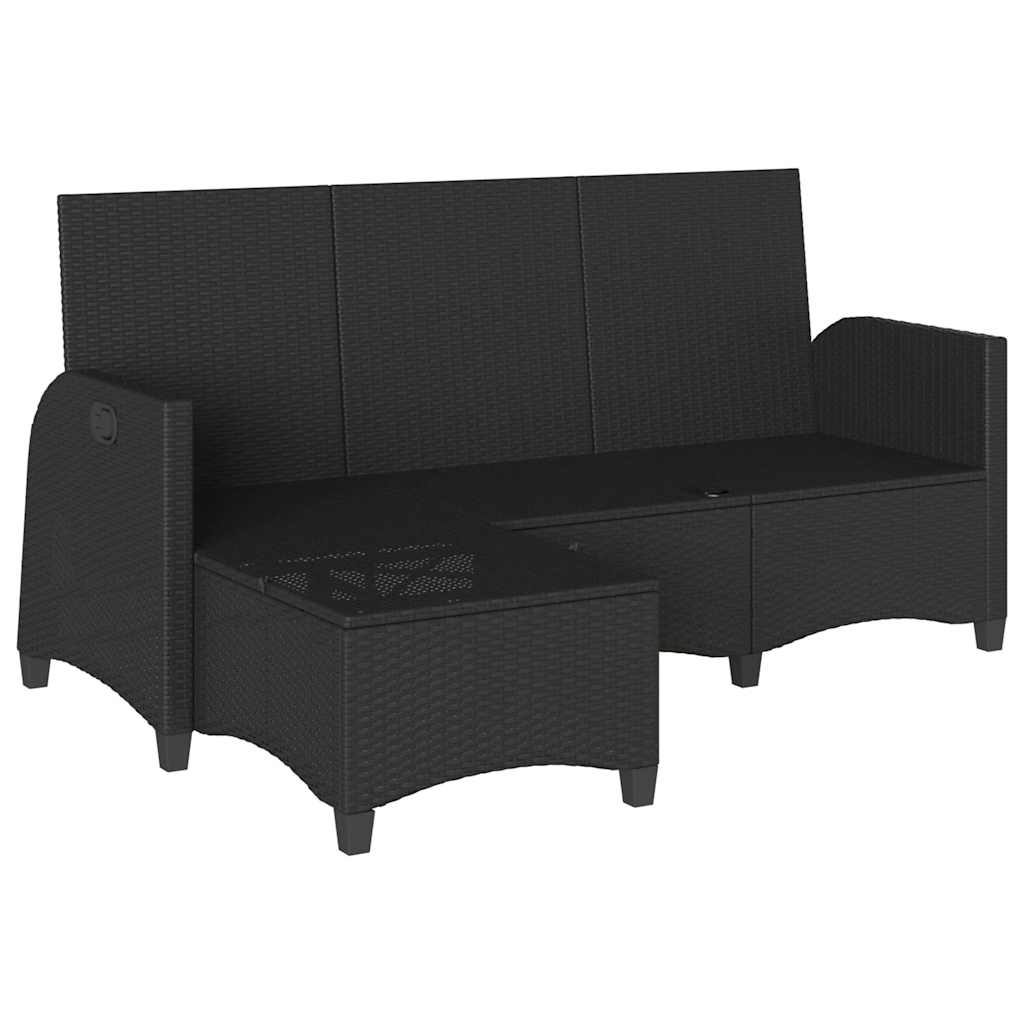 loungestol med hynder og lænefunktion L-formet polyrattan sort