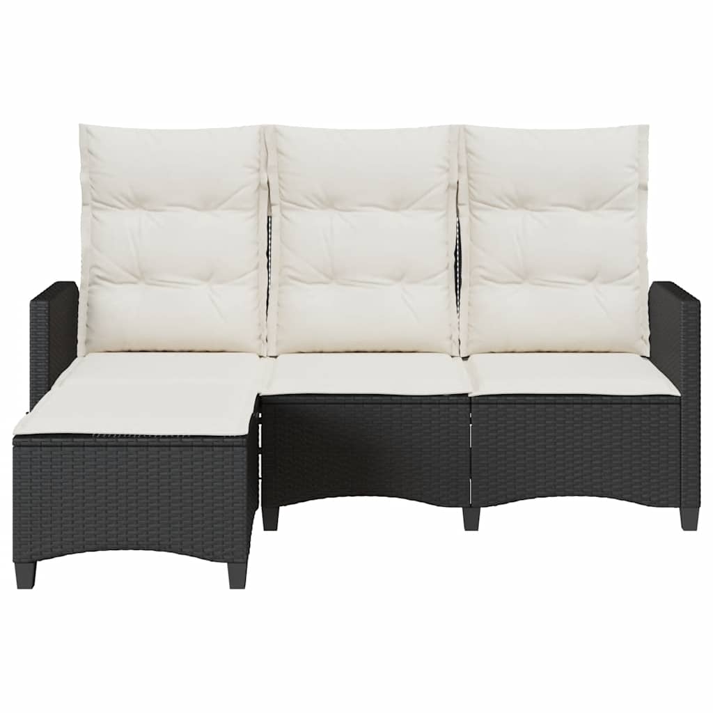 loungestol med hynder og lænefunktion L-formet polyrattan sort