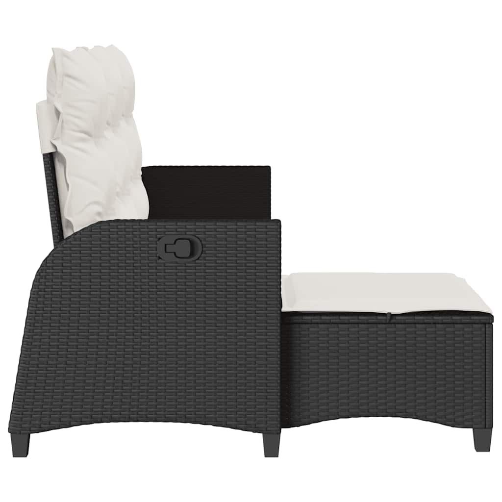 loungestol med hynder og lænefunktion L-formet polyrattan sort