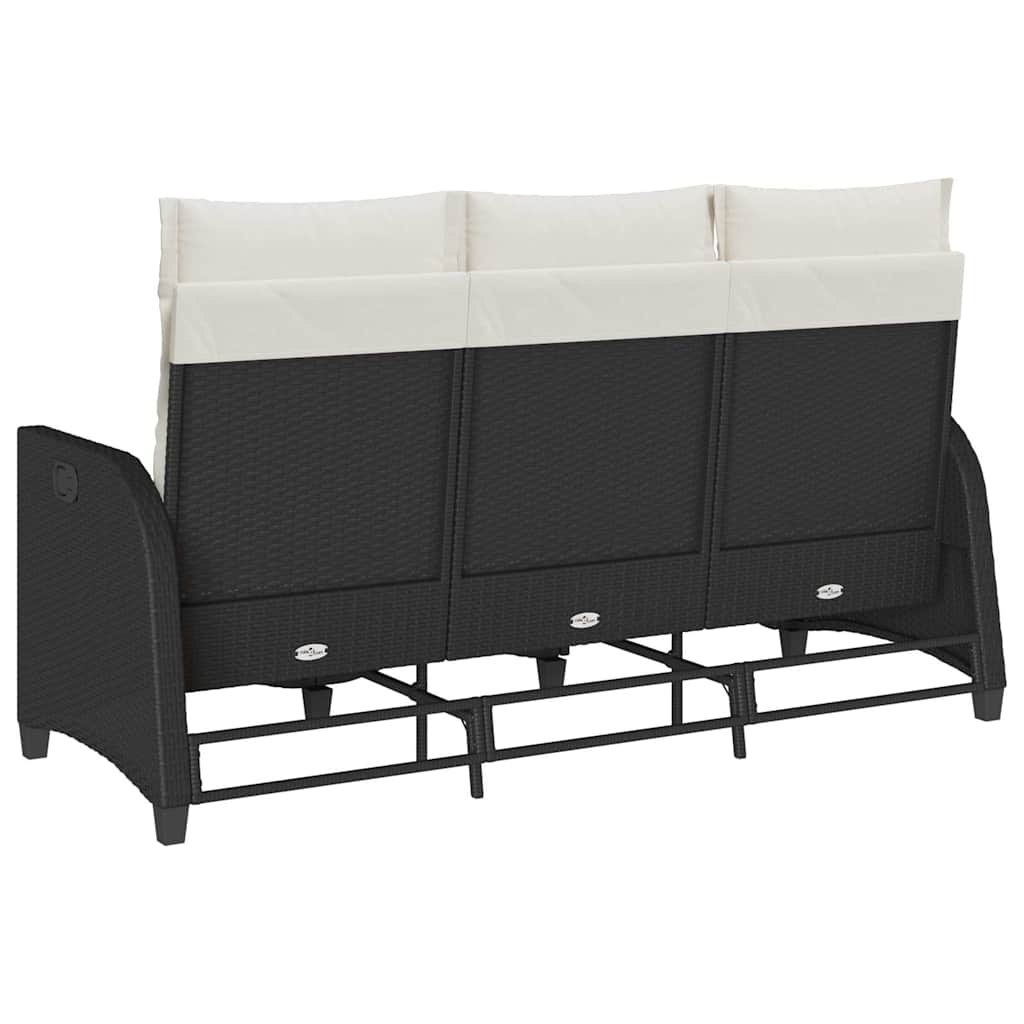 loungestol med hynder og lænefunktion L-formet polyrattan sort