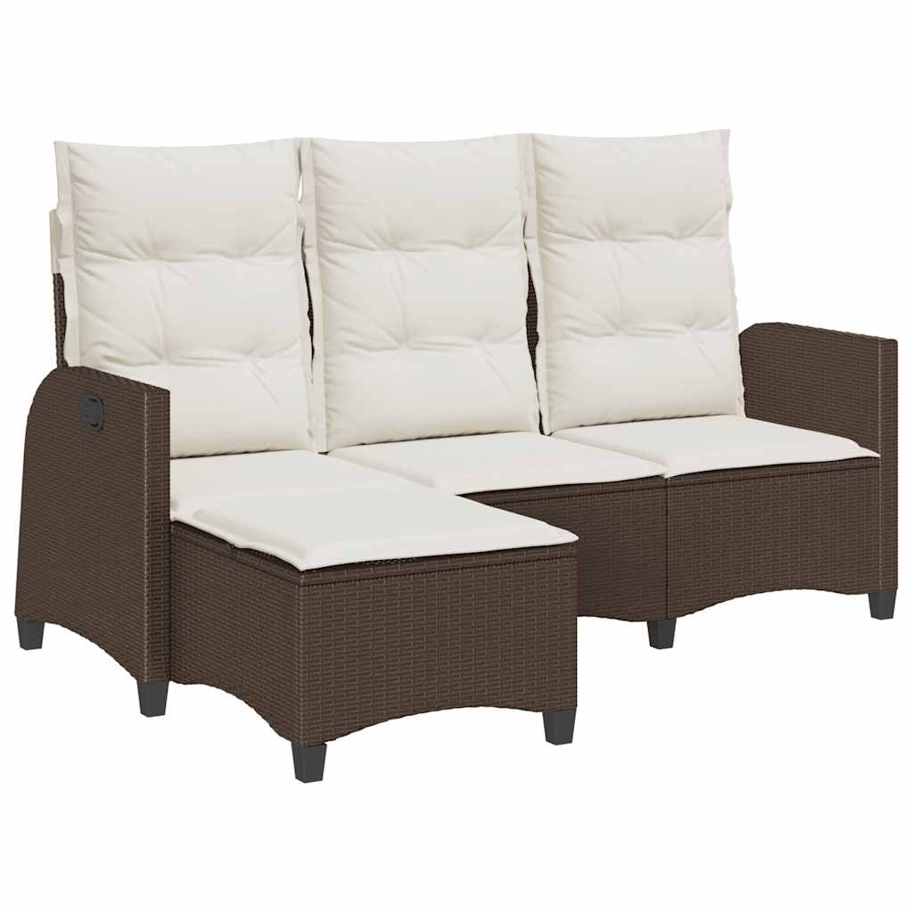 loungestol med hynder og lænefunktion L-formet polyrattan brun