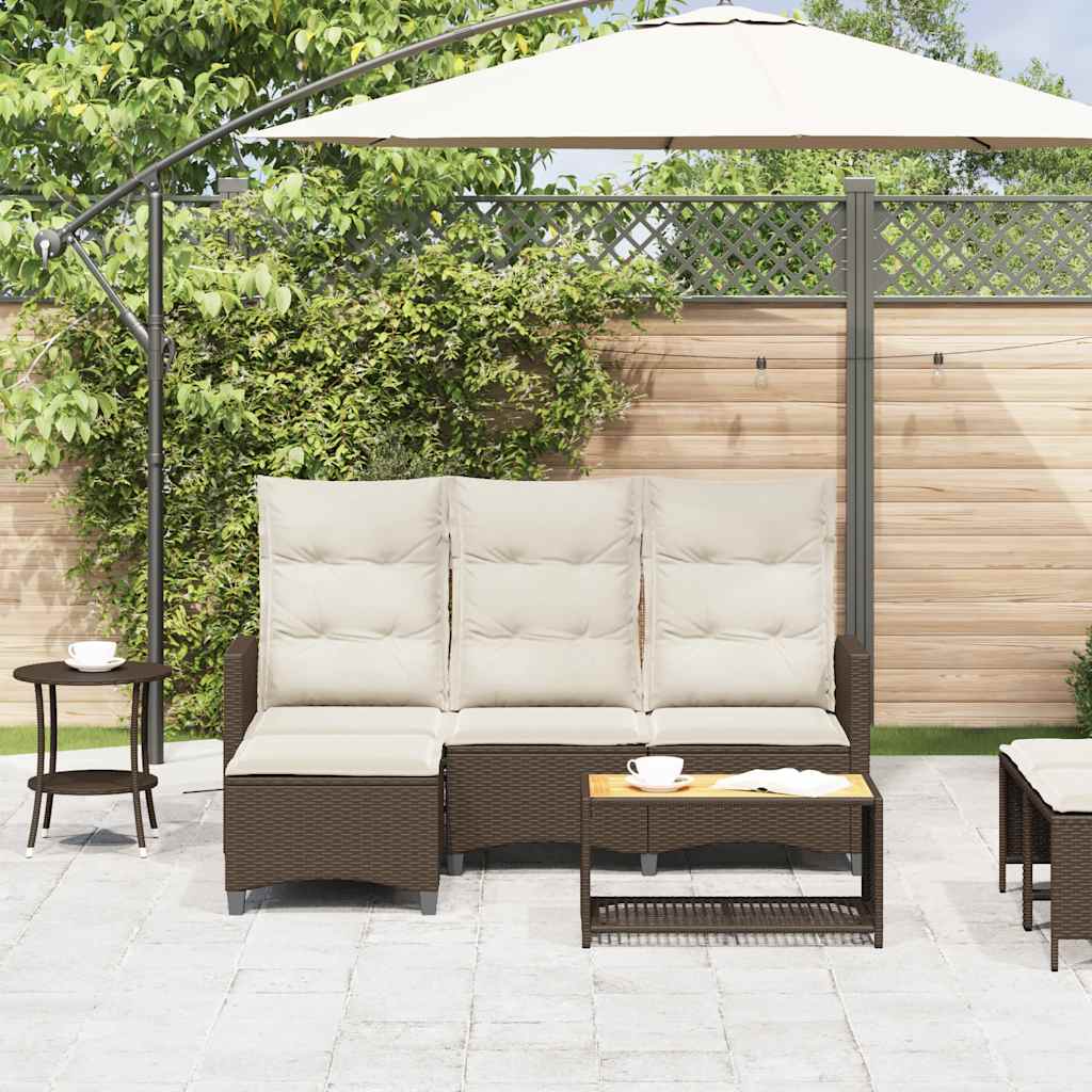loungestol med hynder og lænefunktion L-formet polyrattan brun