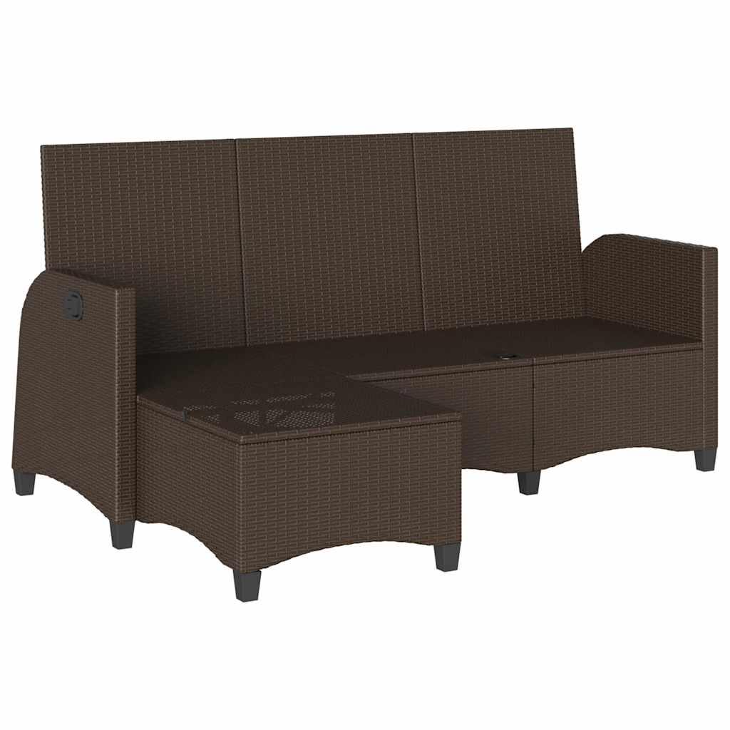 loungestol med hynder og lænefunktion L-formet polyrattan brun