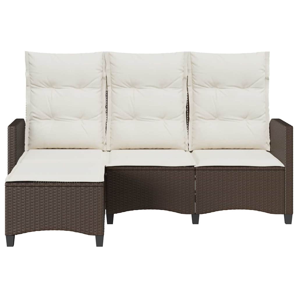 loungestol med hynder og lænefunktion L-formet polyrattan brun