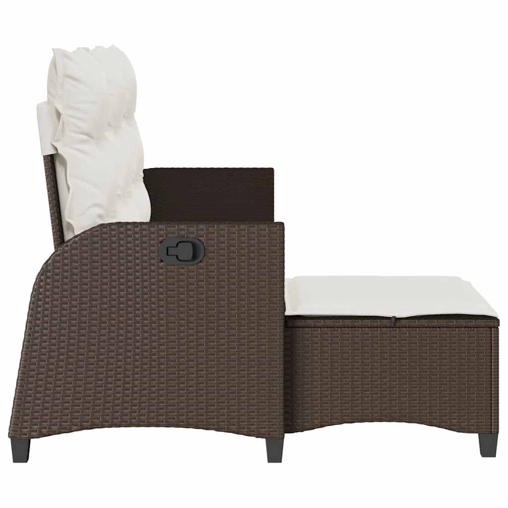 loungestol med hynder og lænefunktion L-formet polyrattan brun
