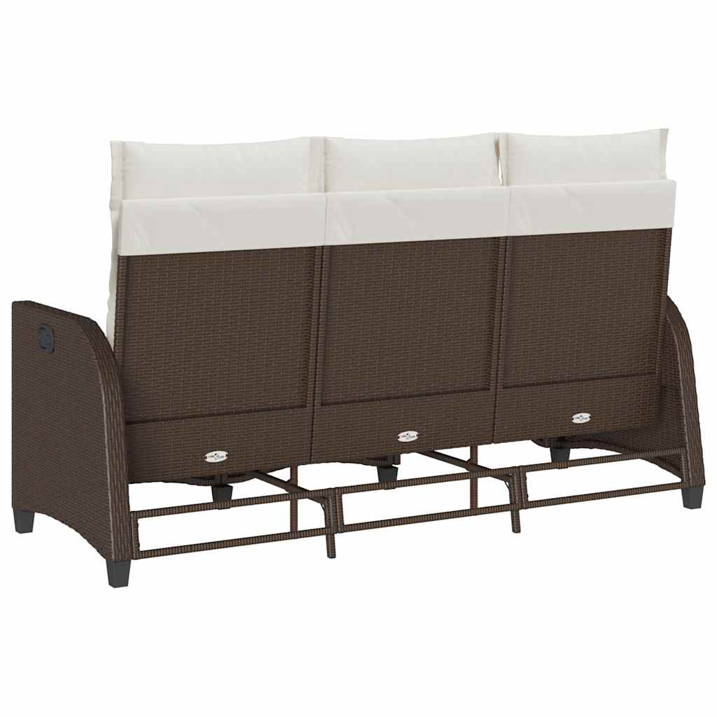 loungestol med hynder og lænefunktion L-formet polyrattan brun