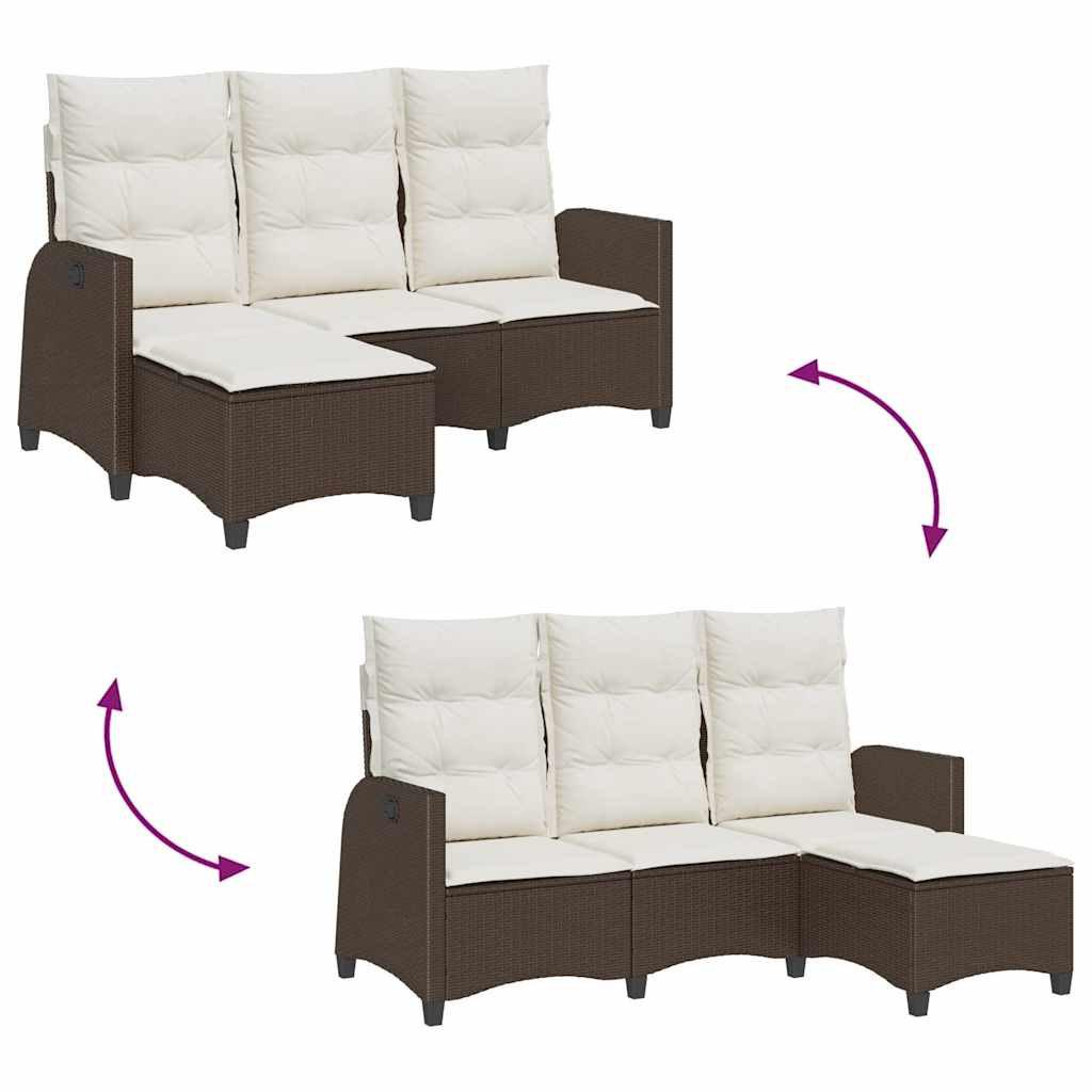 loungestol med hynder og lænefunktion L-formet polyrattan brun