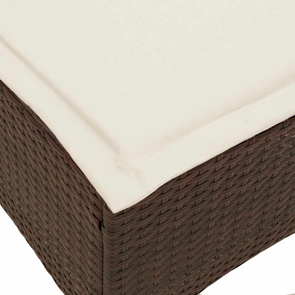 loungestol med hynder og lænefunktion L-formet polyrattan brun