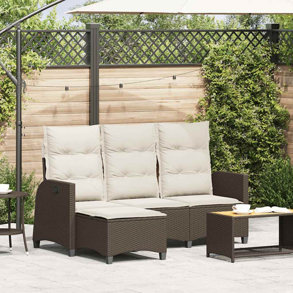 loungestol med hynder og lænefunktion L-formet polyrattan brun