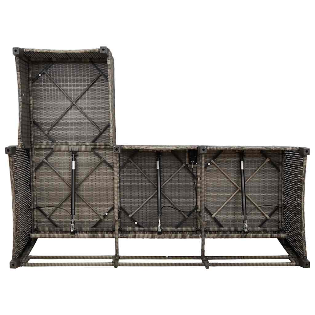 loungestol med hynder og lænefunktion L-formet polyrattan grå