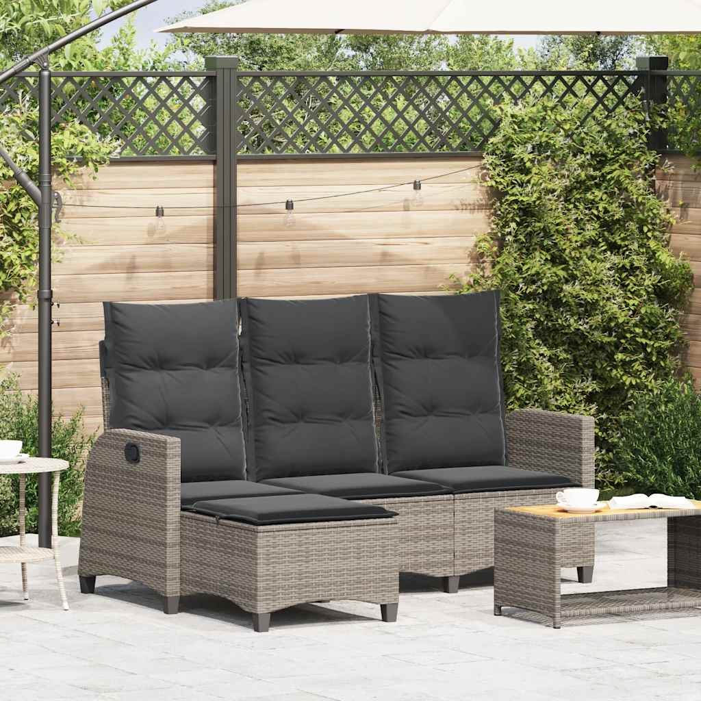 loungestol med hynder og lænefunktion L-formet polyrattan grå