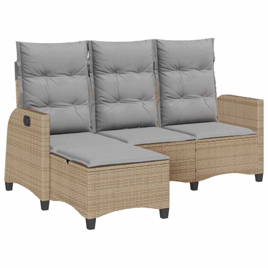 loungestol med hynder og lænefunktion L-formet polyrattan beige