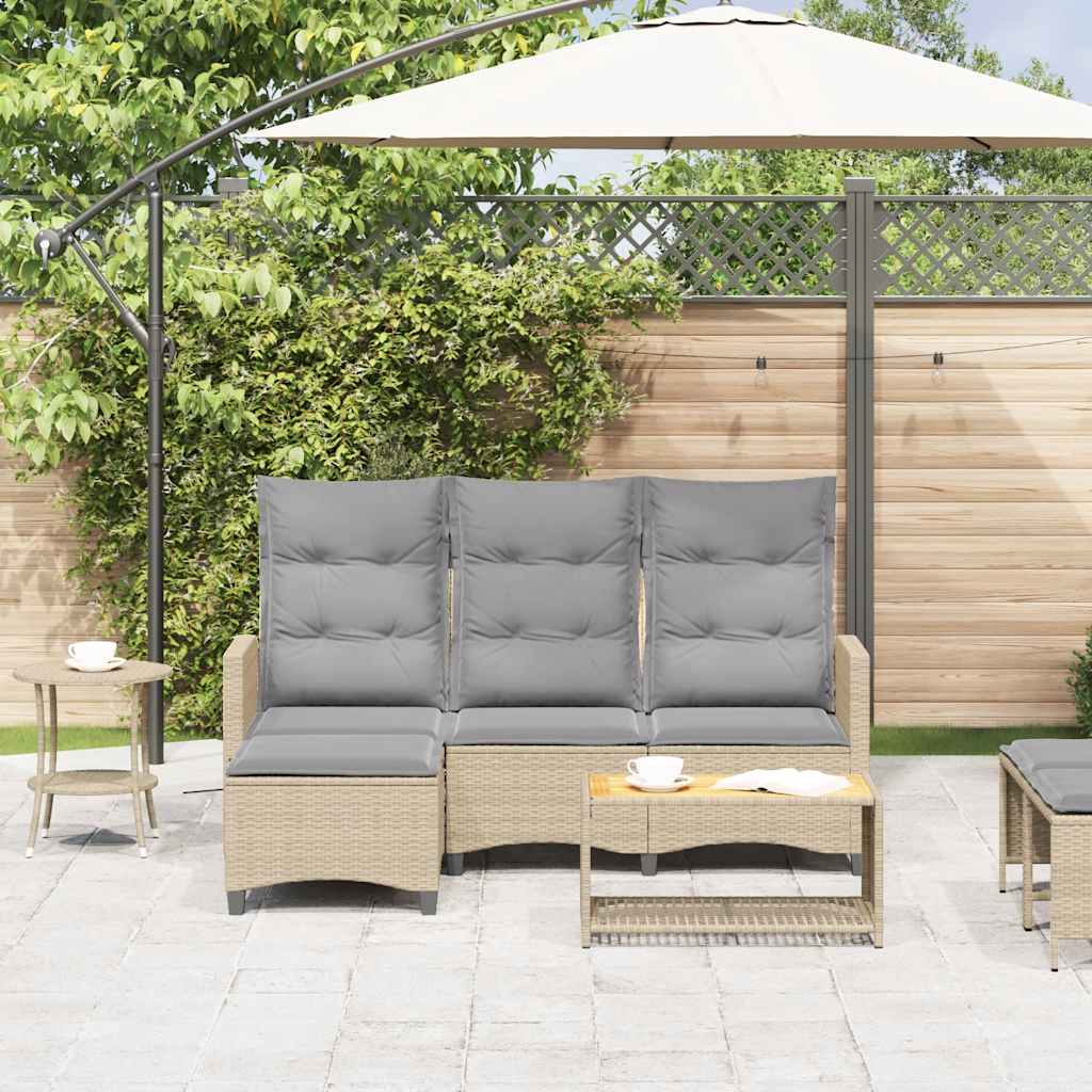 loungestol med hynder og lænefunktion L-formet polyrattan beige