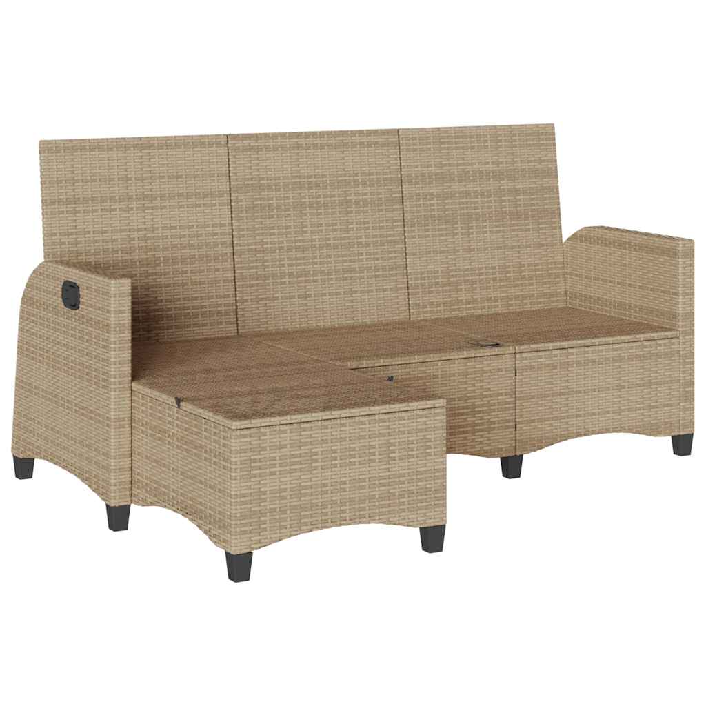 loungestol med hynder og lænefunktion L-formet polyrattan beige