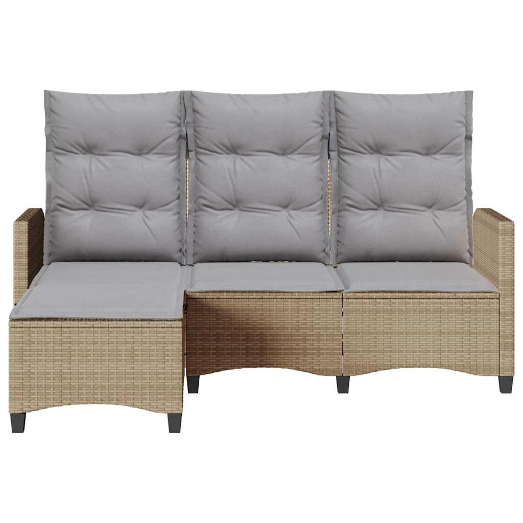 loungestol med hynder og lænefunktion L-formet polyrattan beige