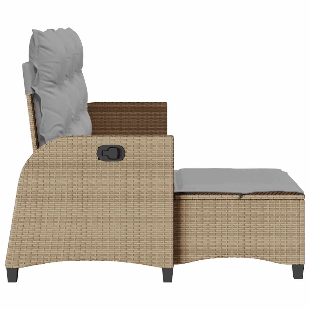 loungestol med hynder og lænefunktion L-formet polyrattan beige