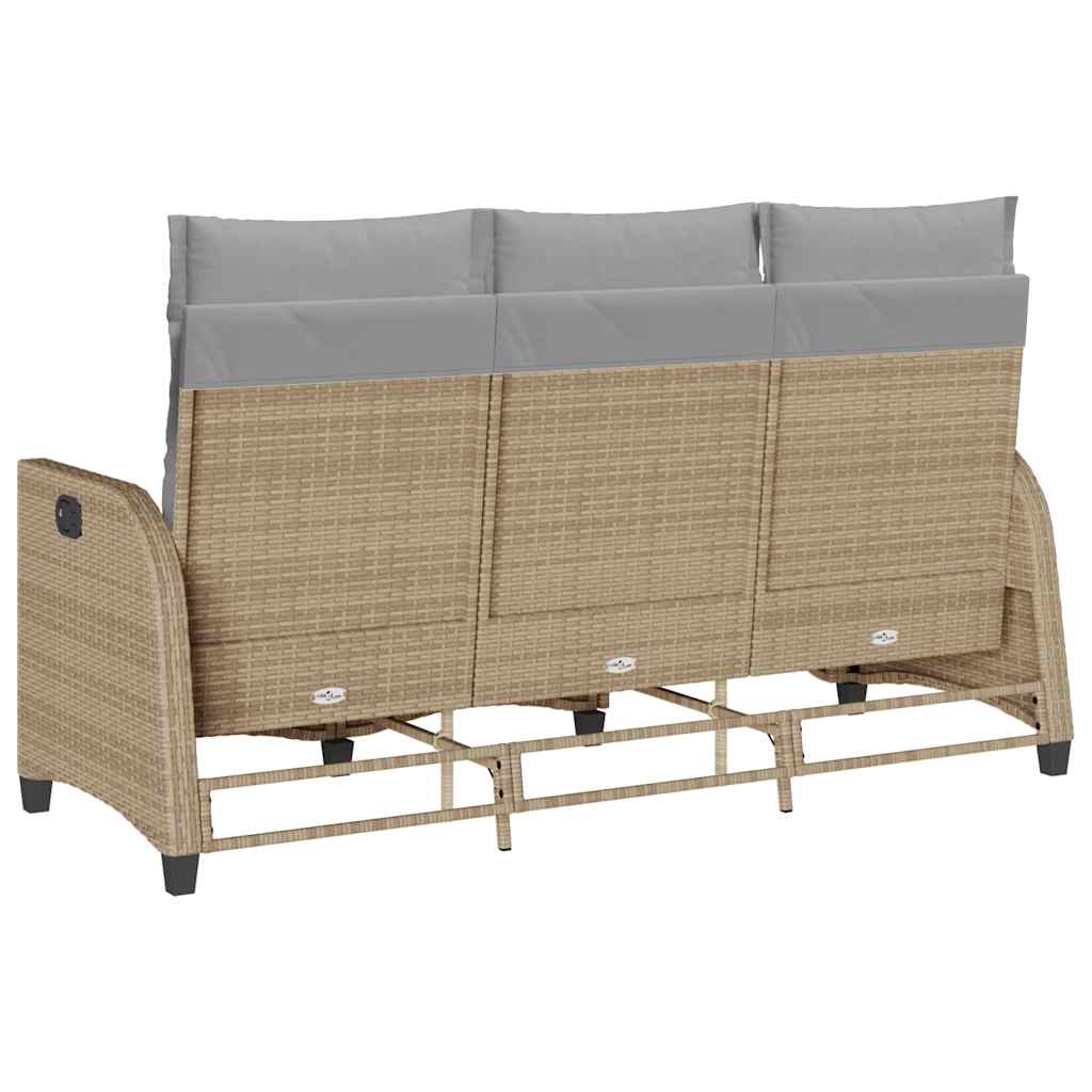 loungestol med hynder og lænefunktion L-formet polyrattan beige