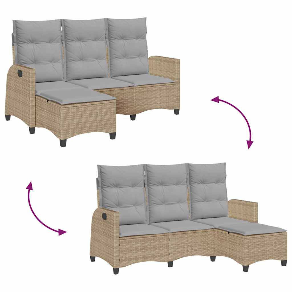 loungestol med hynder og lænefunktion L-formet polyrattan beige