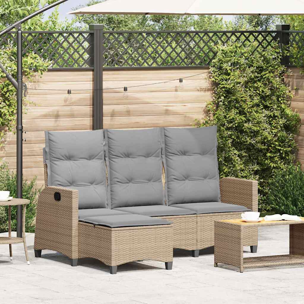 loungestol med hynder og lænefunktion L-formet polyrattan beige