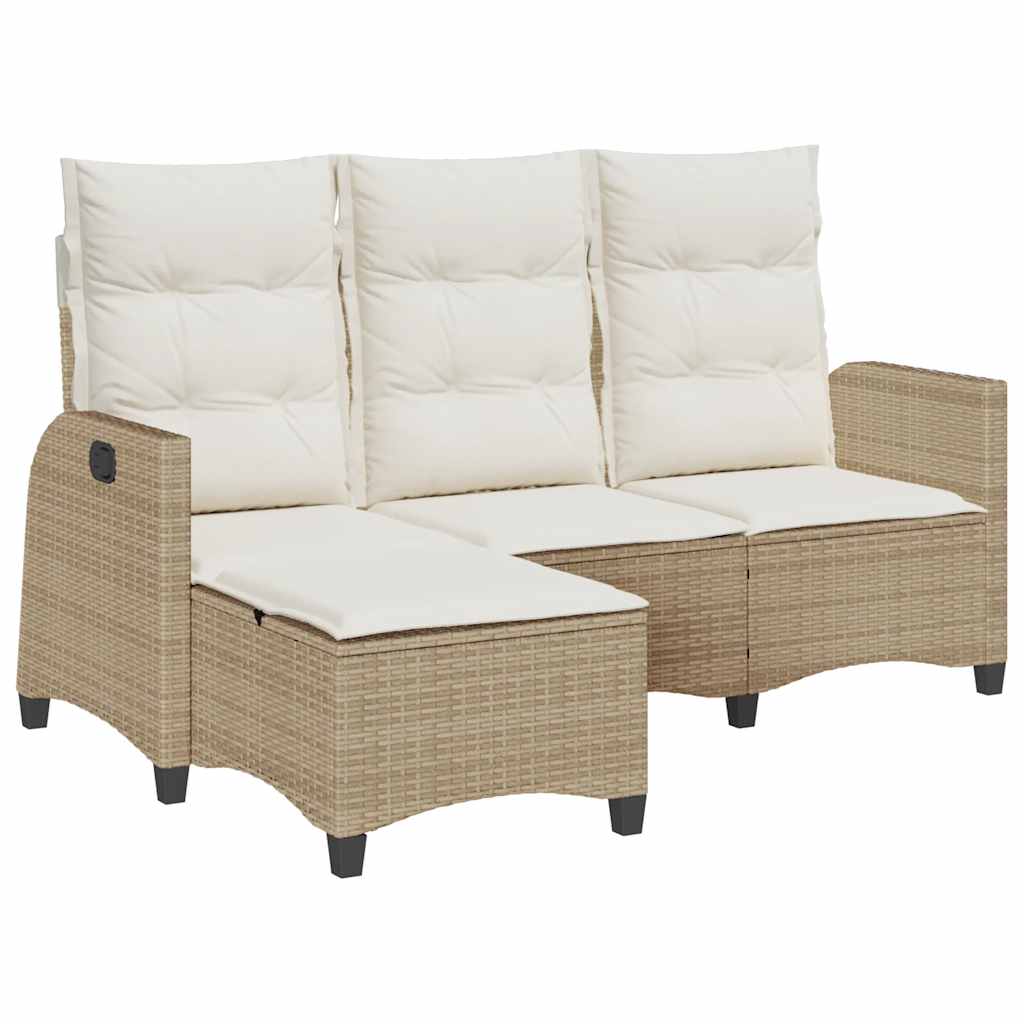 loungestol med hynder og lænefunktion L-formet polyrattan beige